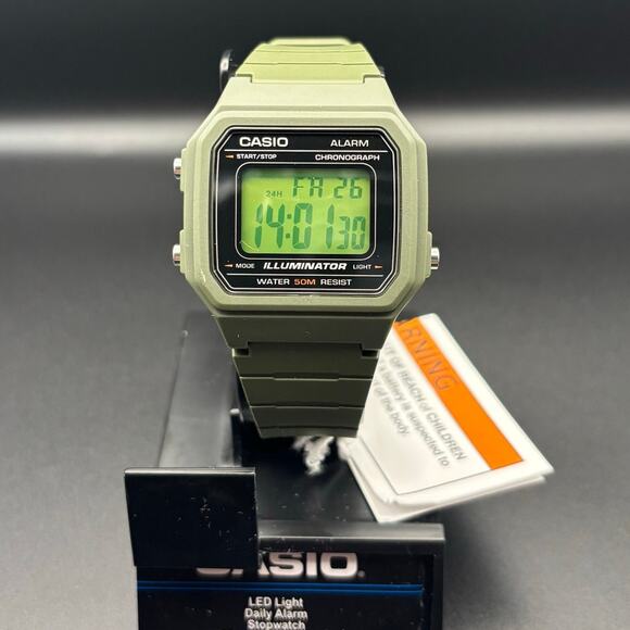 Casio W-217H Mod Green Gel Filter Green Case and Silicone Strap 50m Digital NIB - Picture 4 of 17